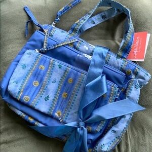 Cosmetic or toiletry travel bags set beach vacation packing blue and gold